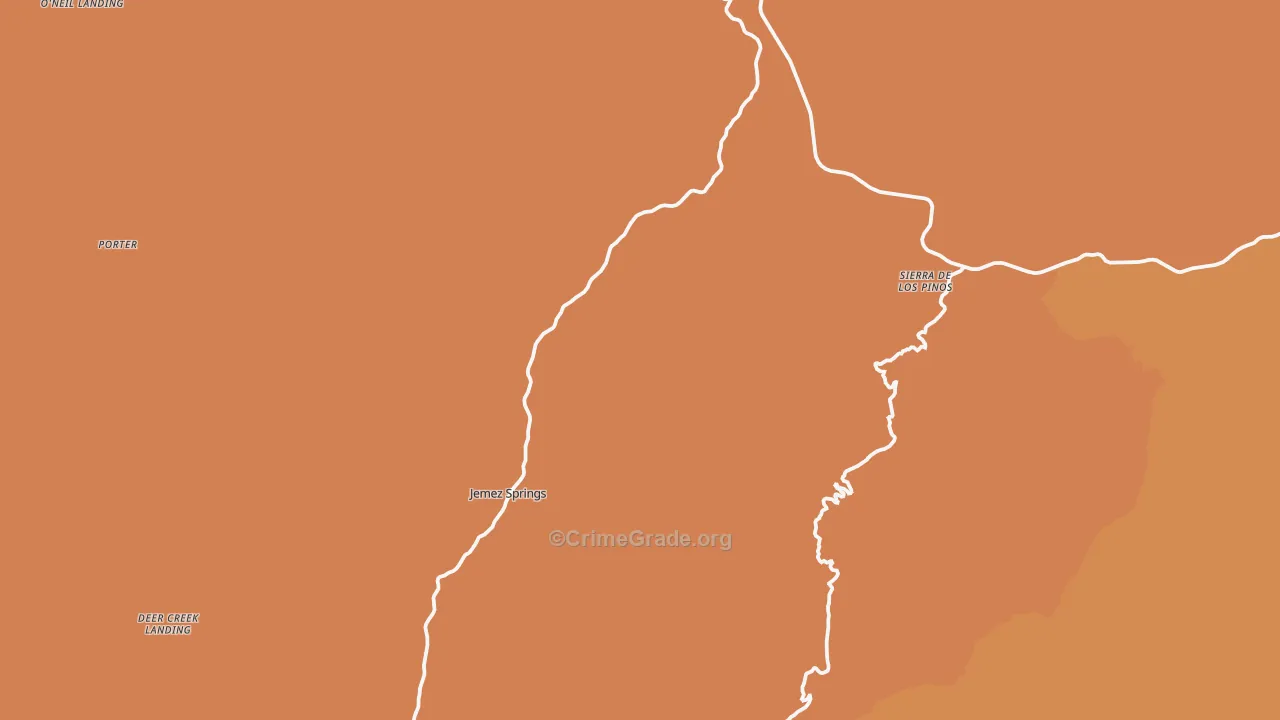 Jemez Springs, NM Map of Burglary Rates