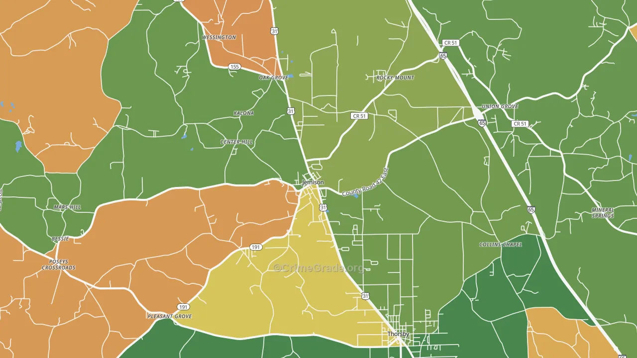 Jemison, AL Map of Burglary Rates