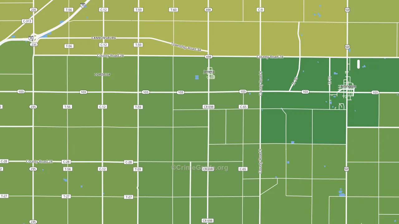 Jenera, OH Map of Burglary Rates