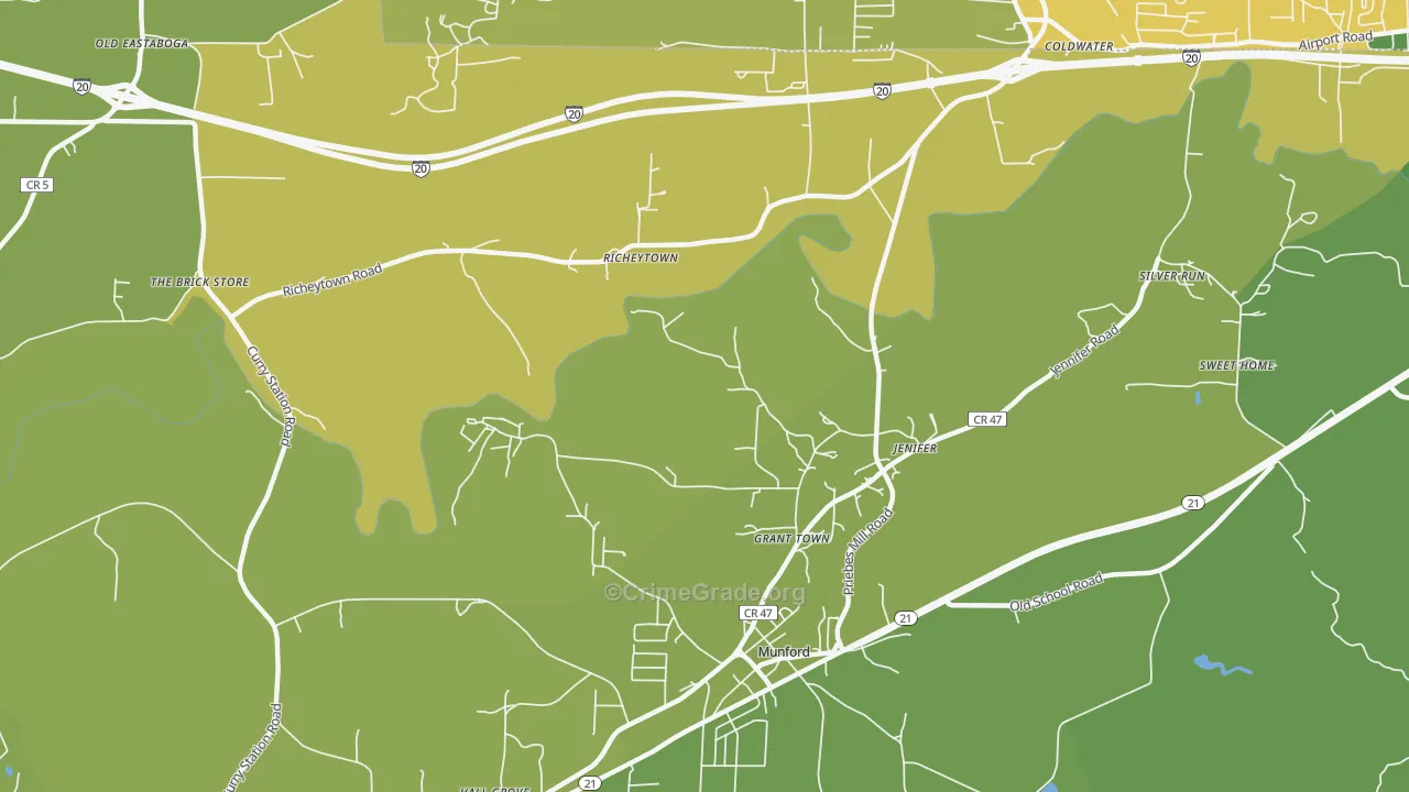 Jenifer, AL Map of Burglary Rates