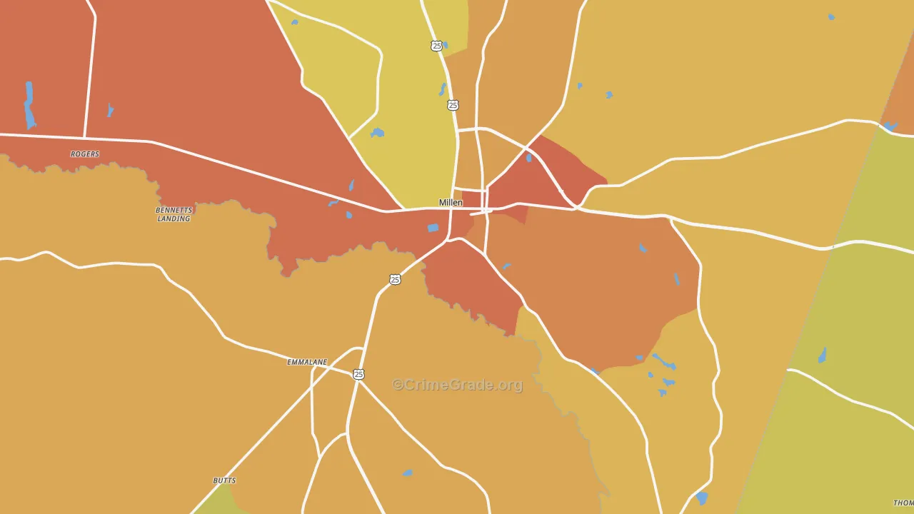 Jenkins County, GA Map of Burglary Rates