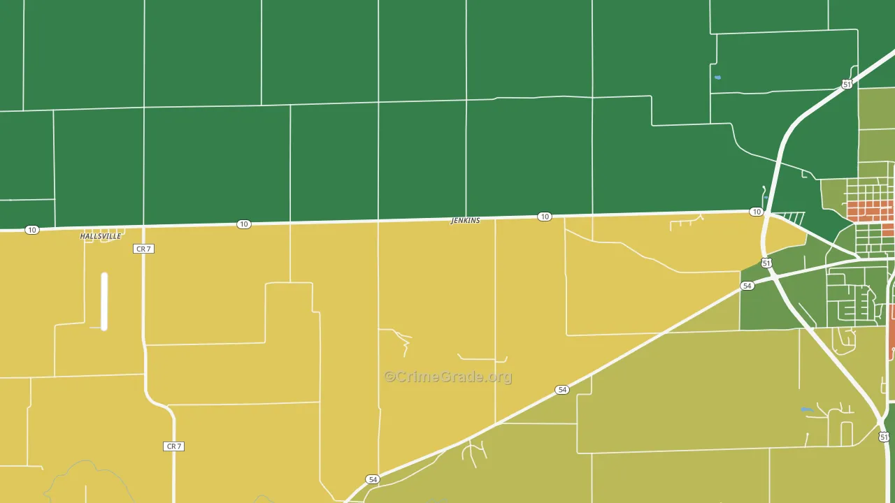 Jenkins, IL Map of Burglary Rates