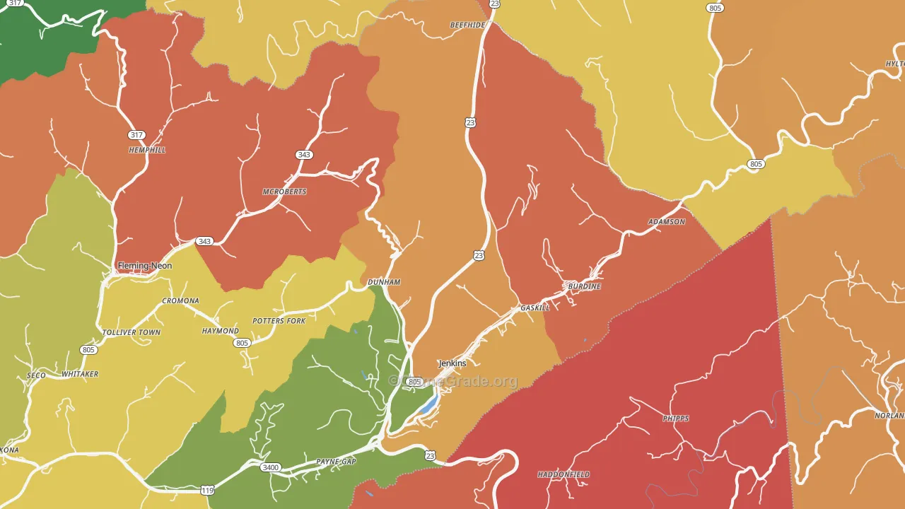 Jenkins, KY Map of Burglary Rates
