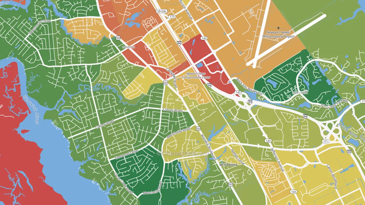 Jenkins, Newport News, VA Map of Burglary Rates