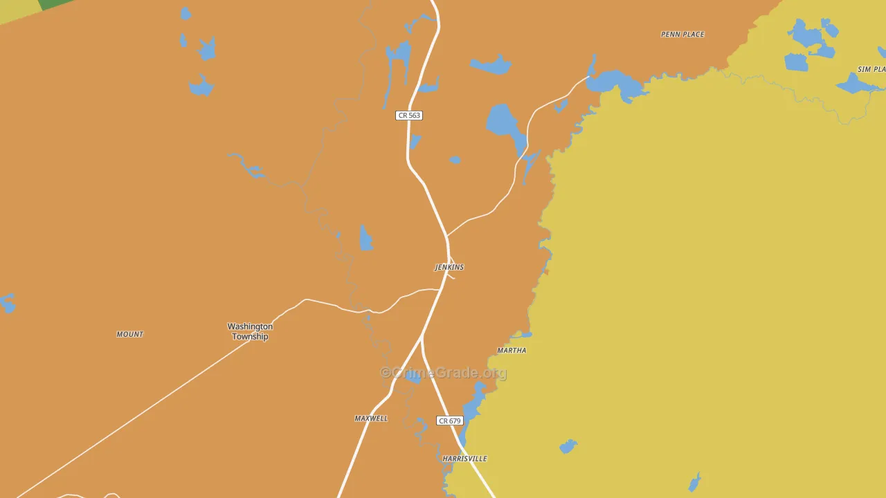Jenkins, NJ Map of Burglary Rates