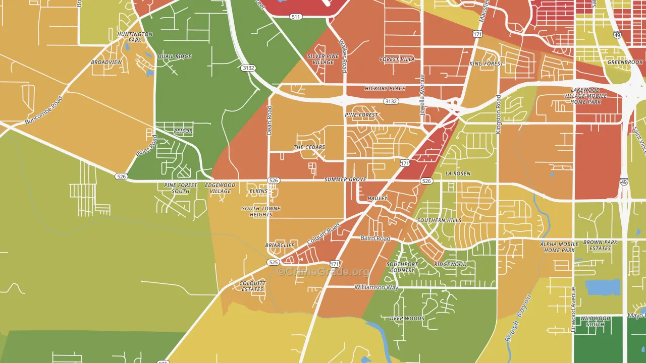 Jenkins-Pinecroft, Shreveport, LA Map of Burglary Rates