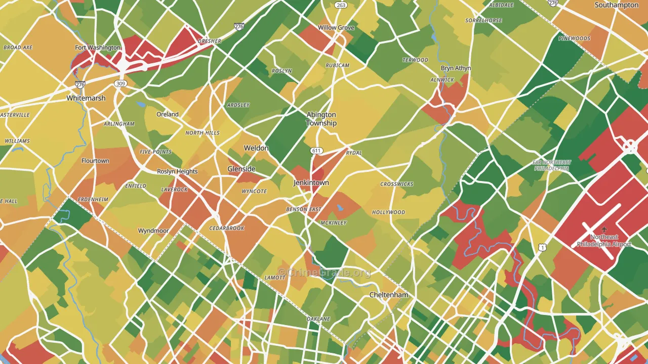 Jenkintown, PA Map of Burglary Rates