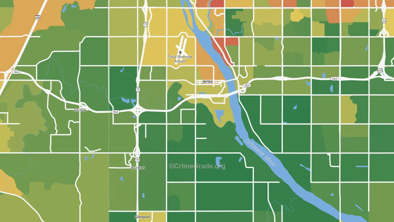 Jenks, OK Map of Burglary Rates