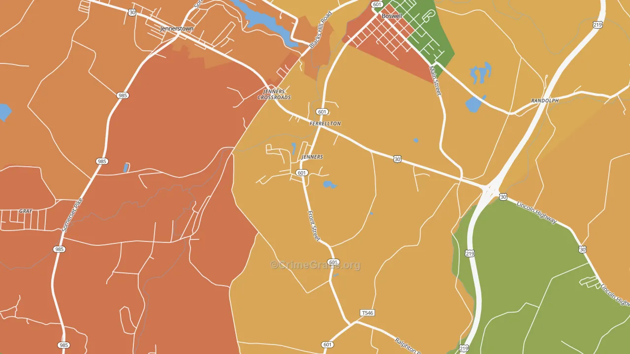 Jenners, PA Map of Burglary Rates