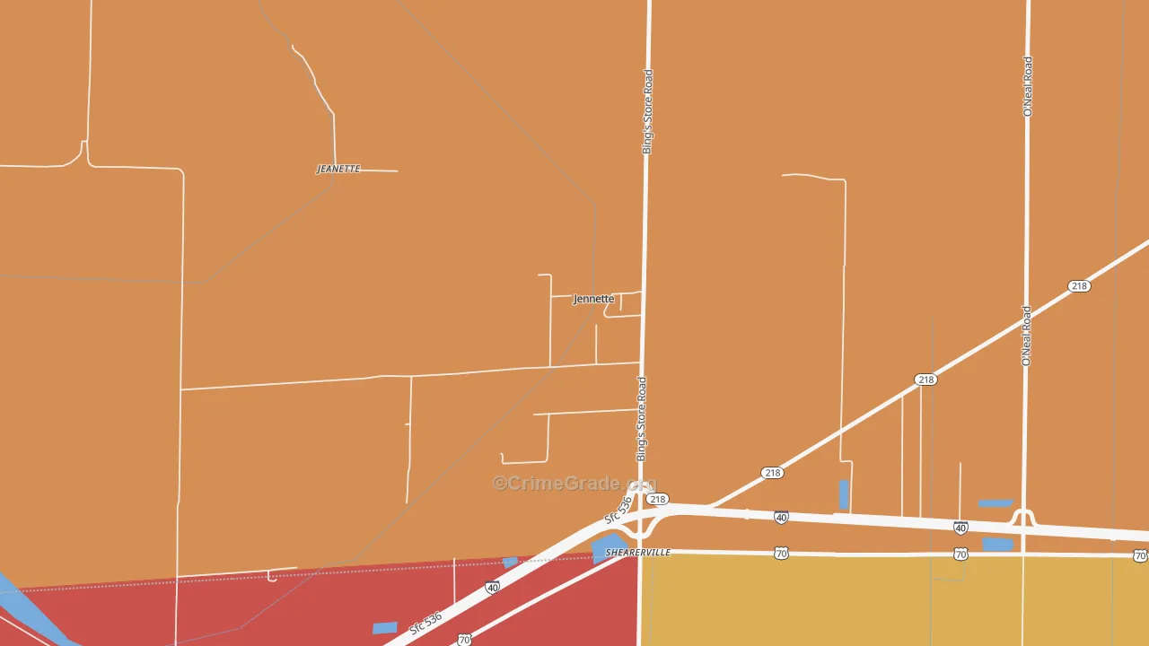 Jennette, AR Map of Burglary Rates