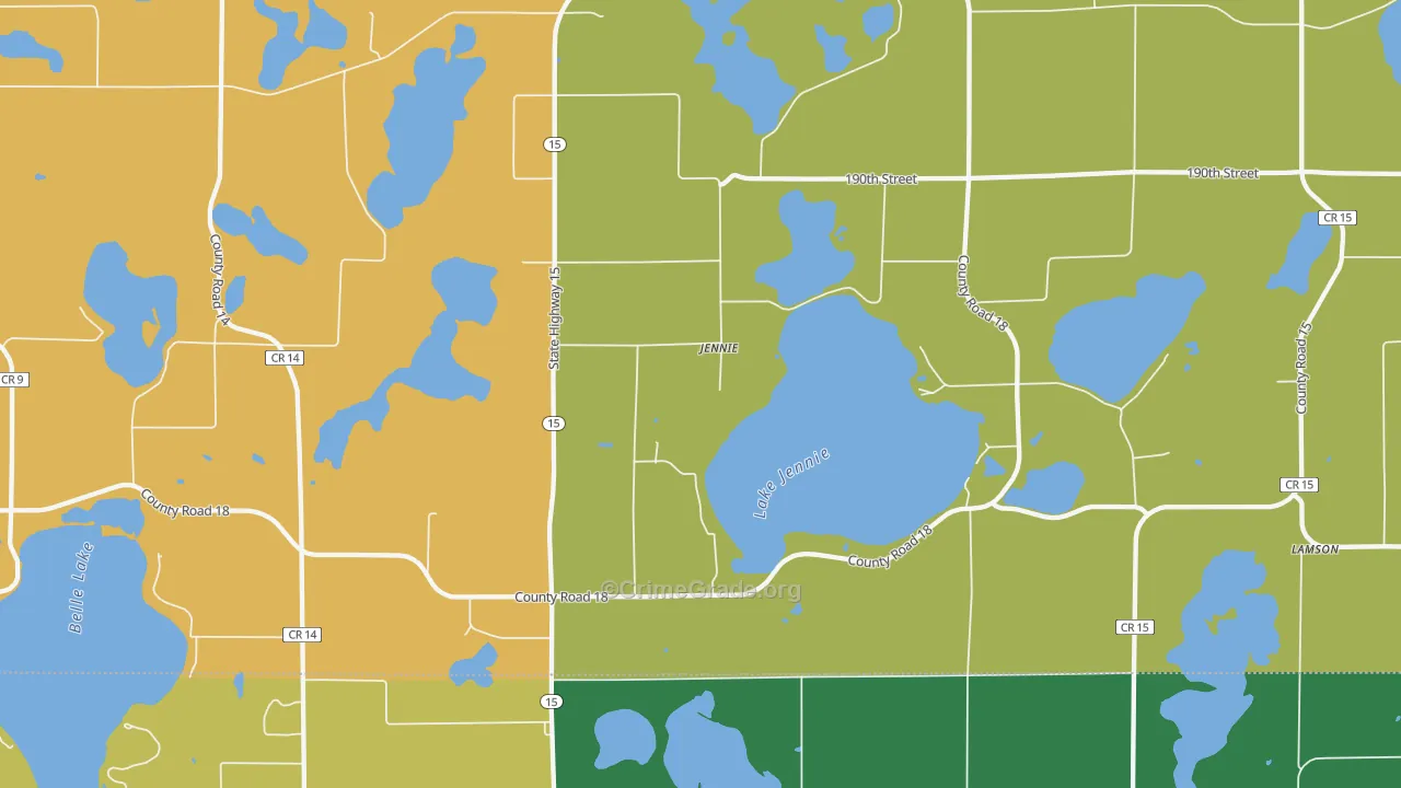 Jennie, MN Map of Burglary Rates