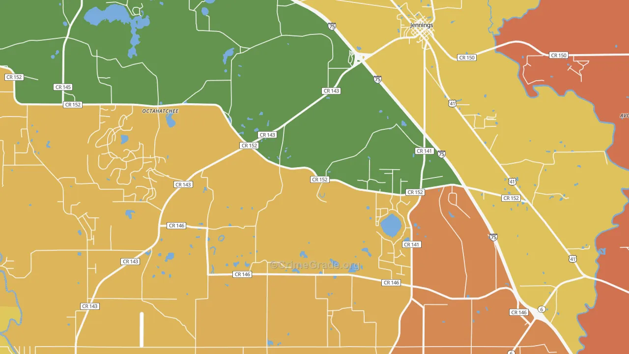 Jennings, FL Map of Burglary Rates