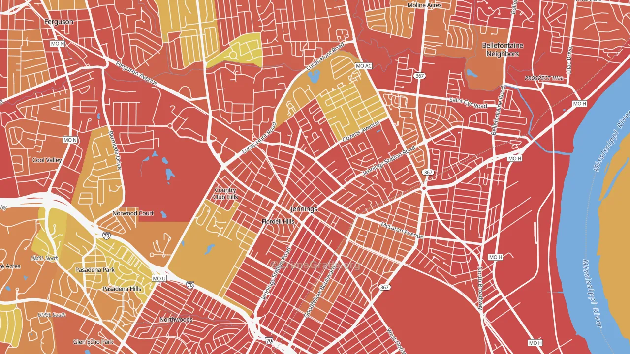 Jennings, MO Map of Burglary Rates
