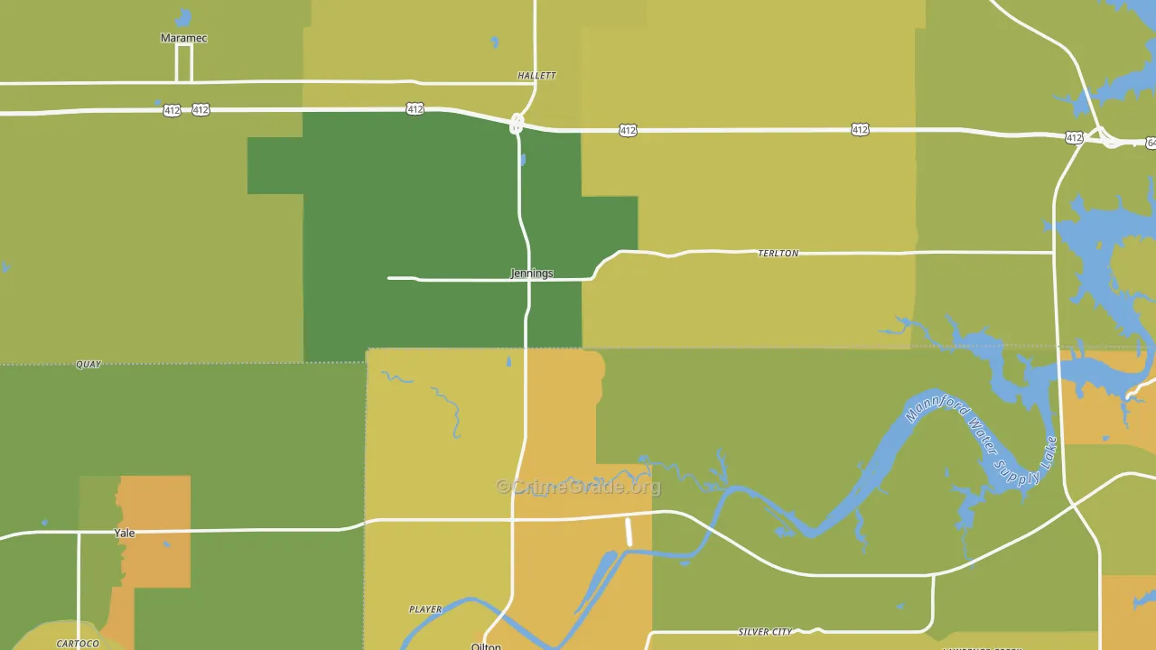 Jennings, OK Map of Burglary Rates