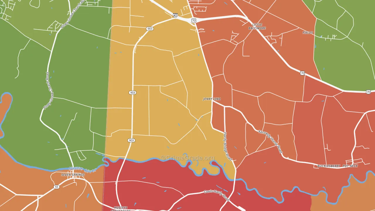 Jenny Lind, NC Map of Burglary Rates