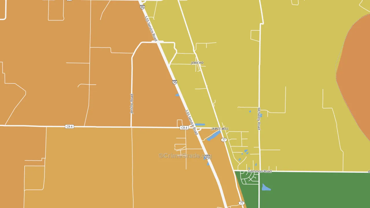 Jericho, AR Map of Burglary Rates