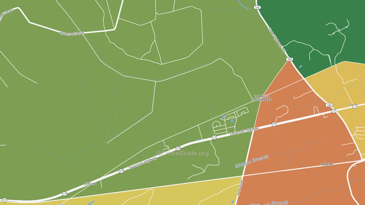 Jericho, SC Map of Burglary Rates