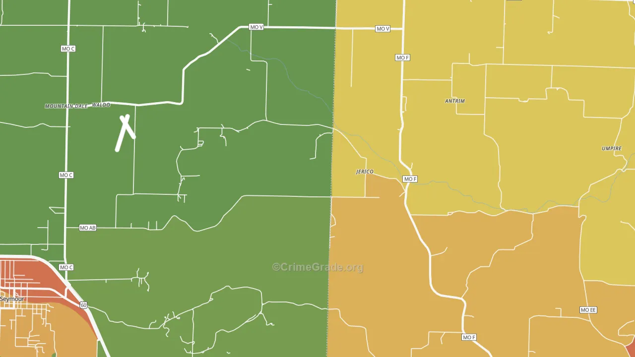 Jerico, MO Map of Burglary Rates
