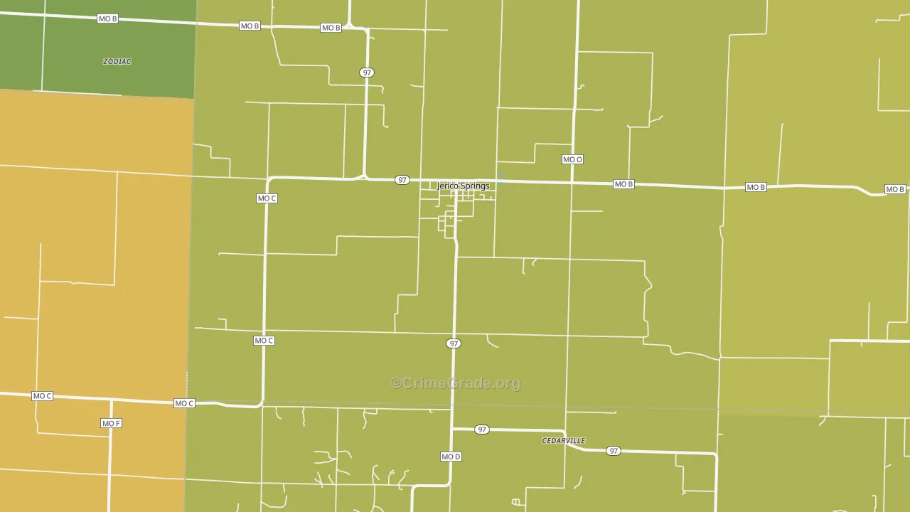 Jerico Springs, MO Map of Burglary Rates