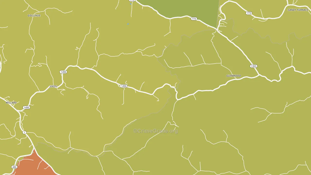 Jeriel, KY Map of Burglary Rates