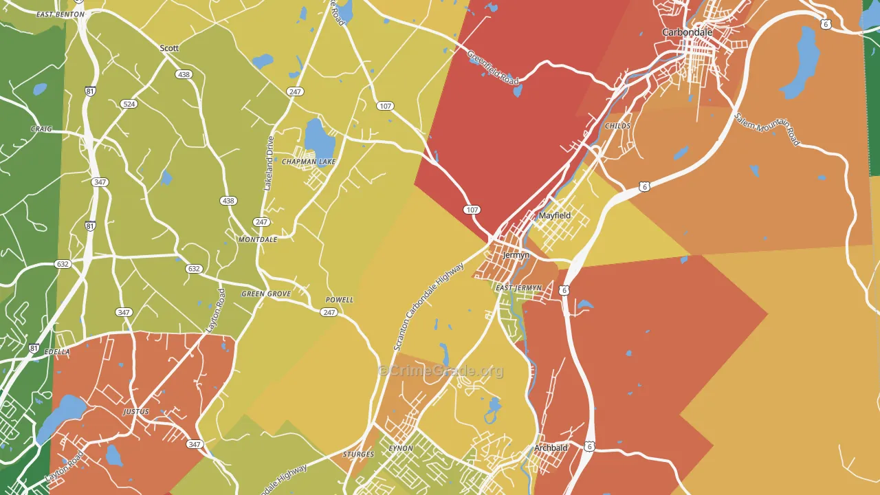 Jermyn, PA Map of Burglary Rates