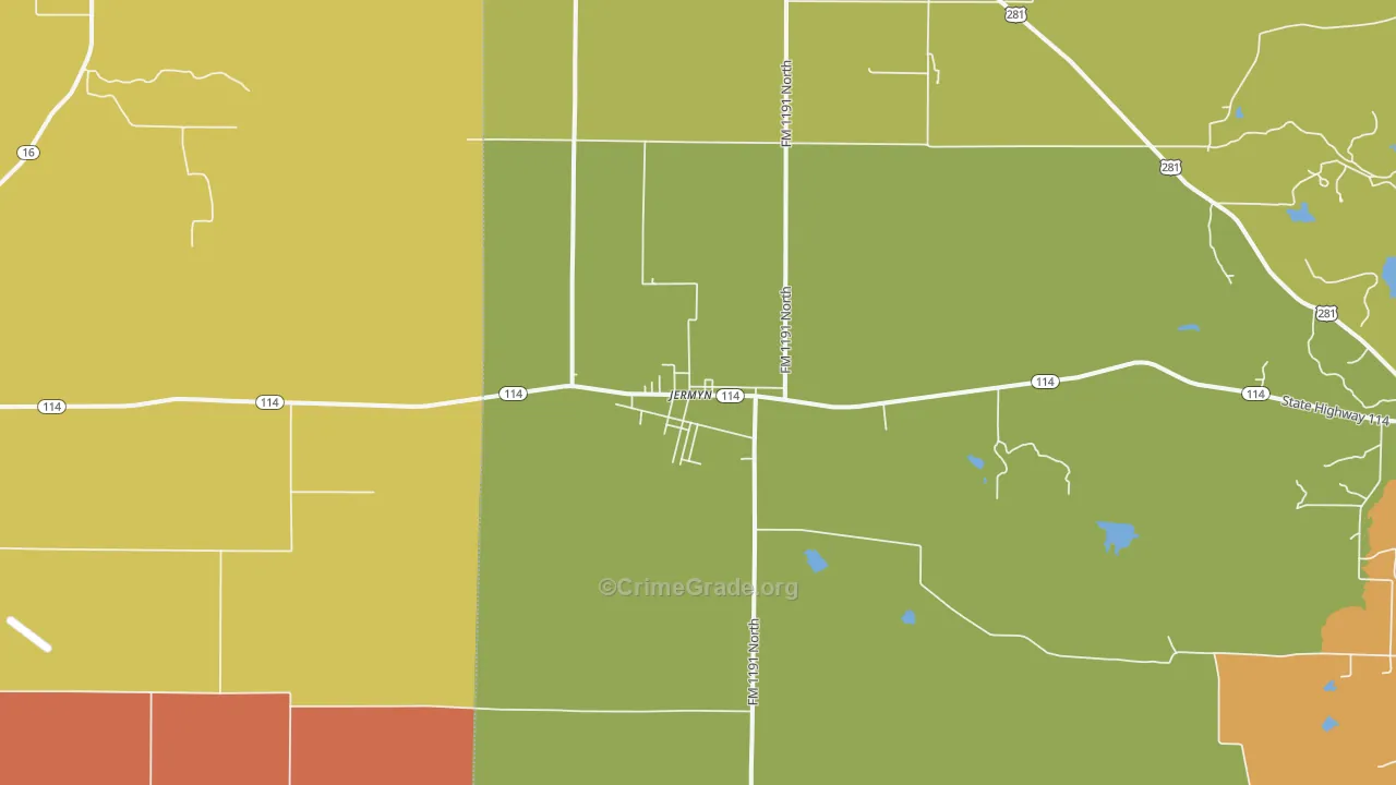Jermyn, TX Map of Burglary Rates