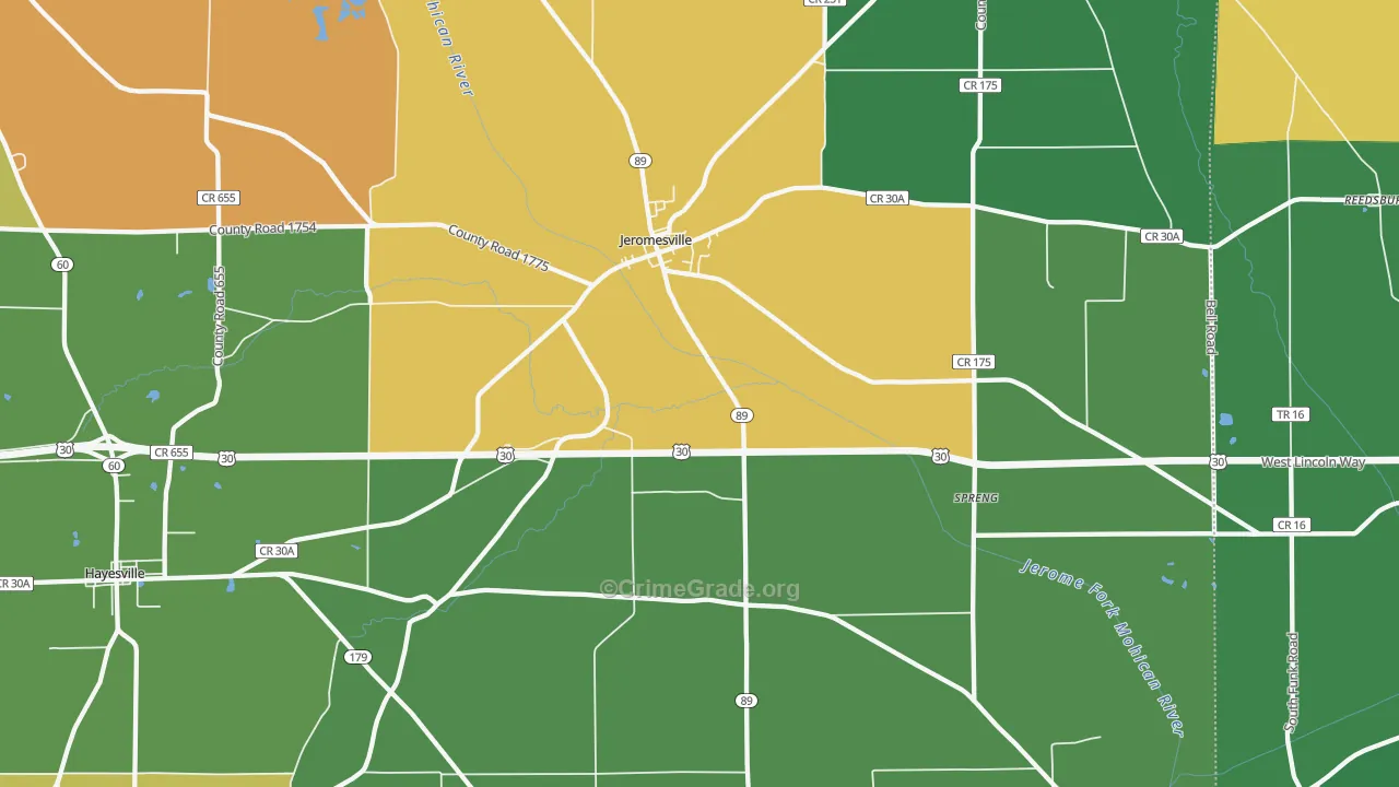 Jeromesville, OH Map of Burglary Rates