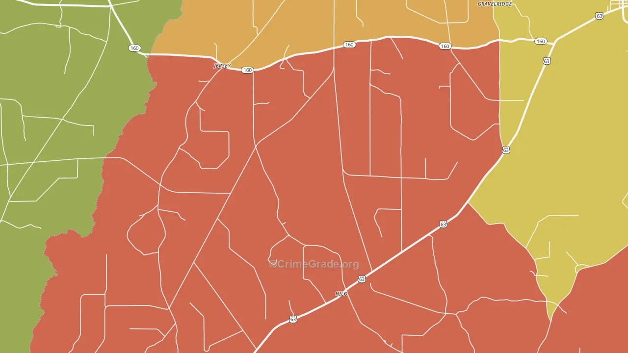 Jersey, AR Map of Burglary Rates