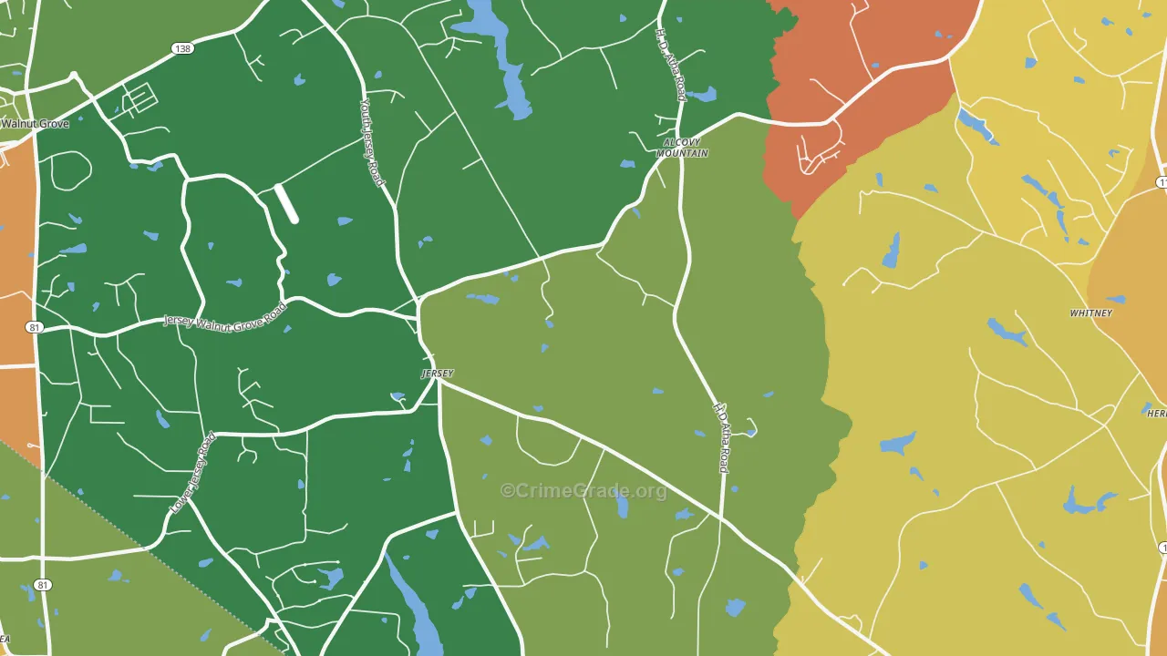 Jersey, GA Map of Burglary Rates