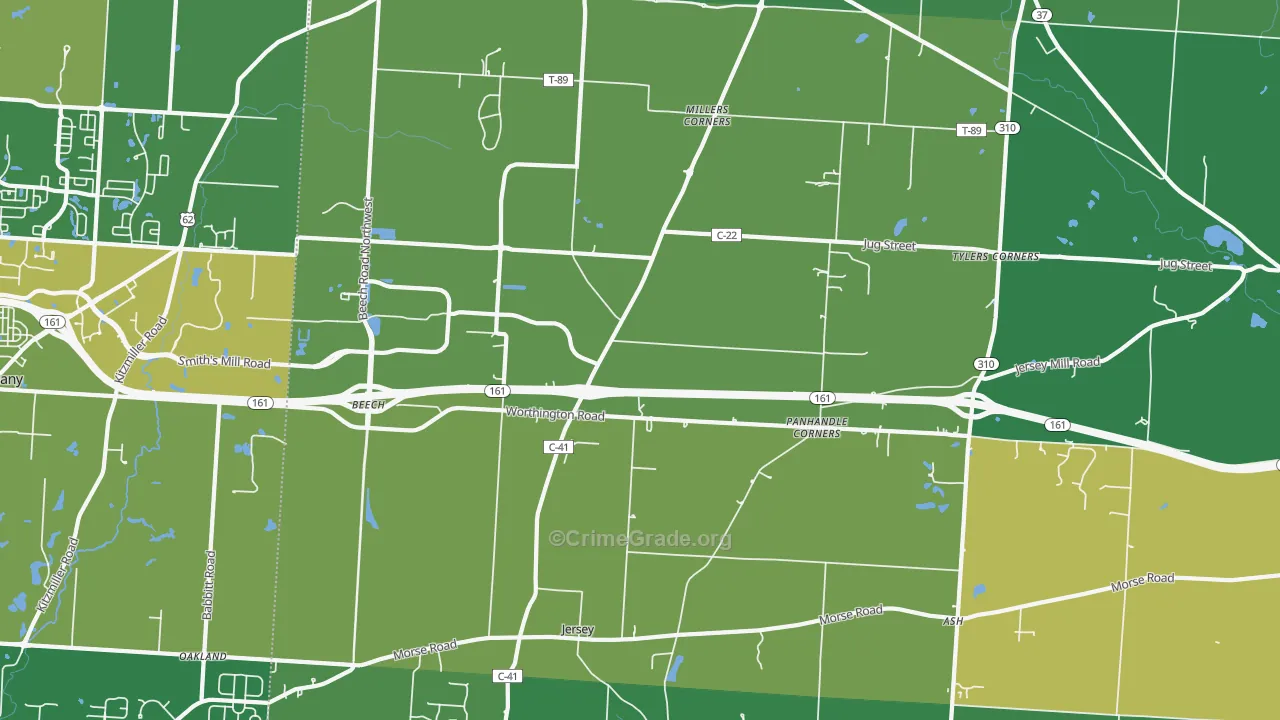 Jersey, OH Map of Burglary Rates
