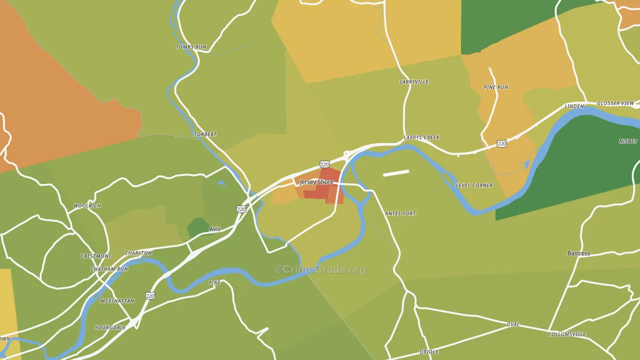 Jersey Shore, PA Map of Burglary Rates