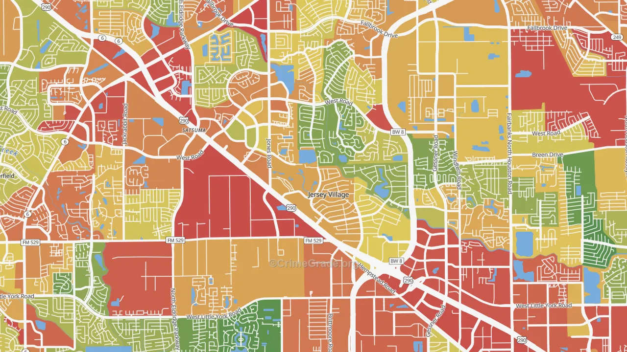 Jersey Village, TX Map of Burglary Rates