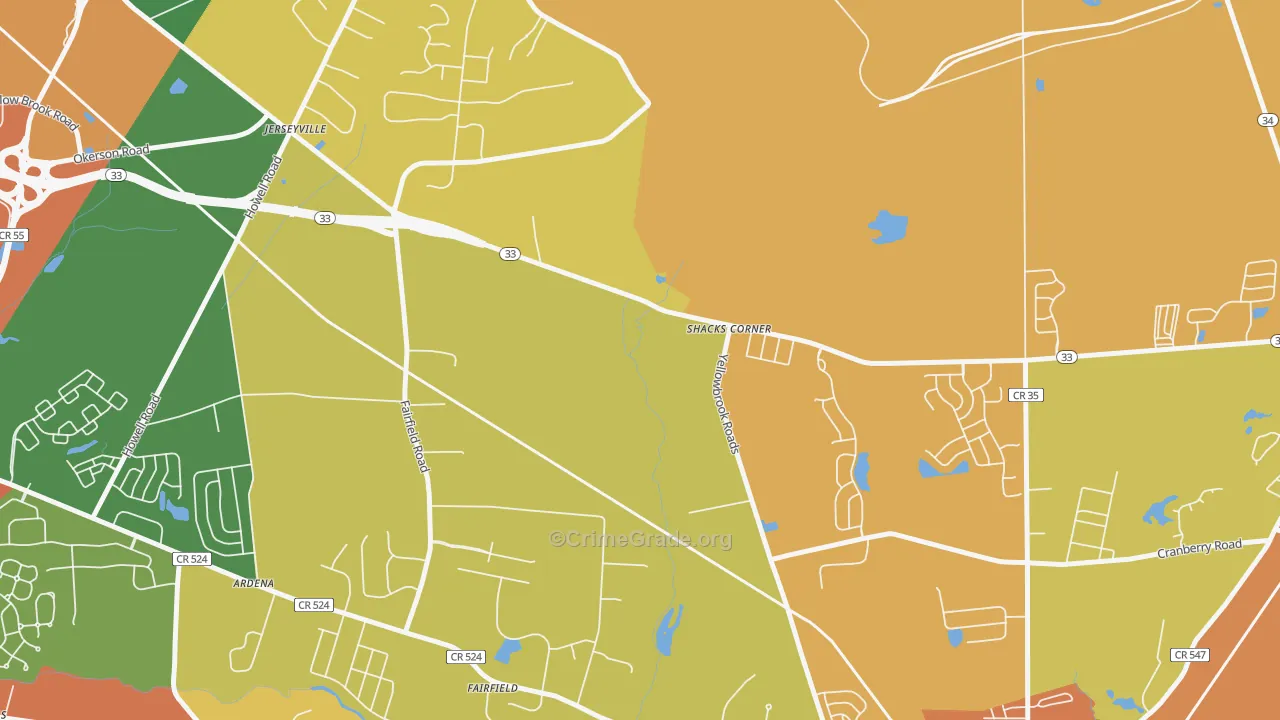 Jerseyville, NJ Map of Burglary Rates