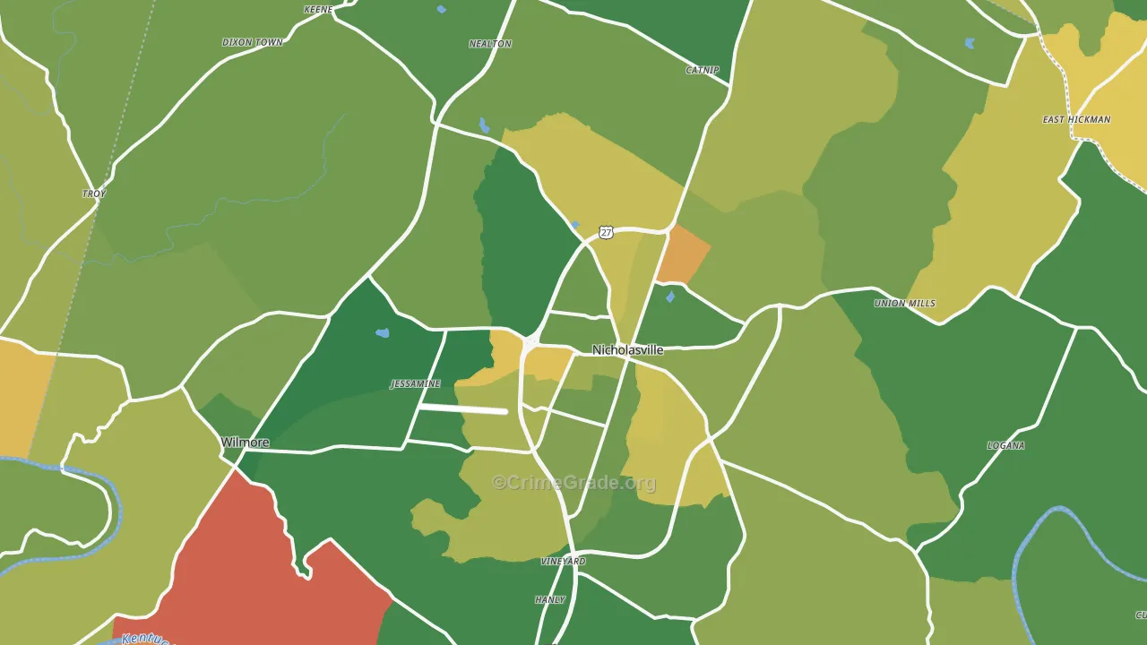 Jessamine County, KY Map of Burglary Rates