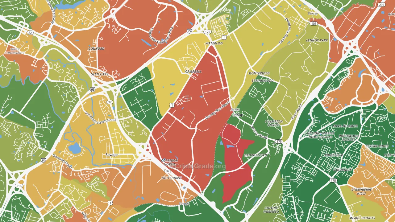 Jessup, MD Map of Burglary Rates