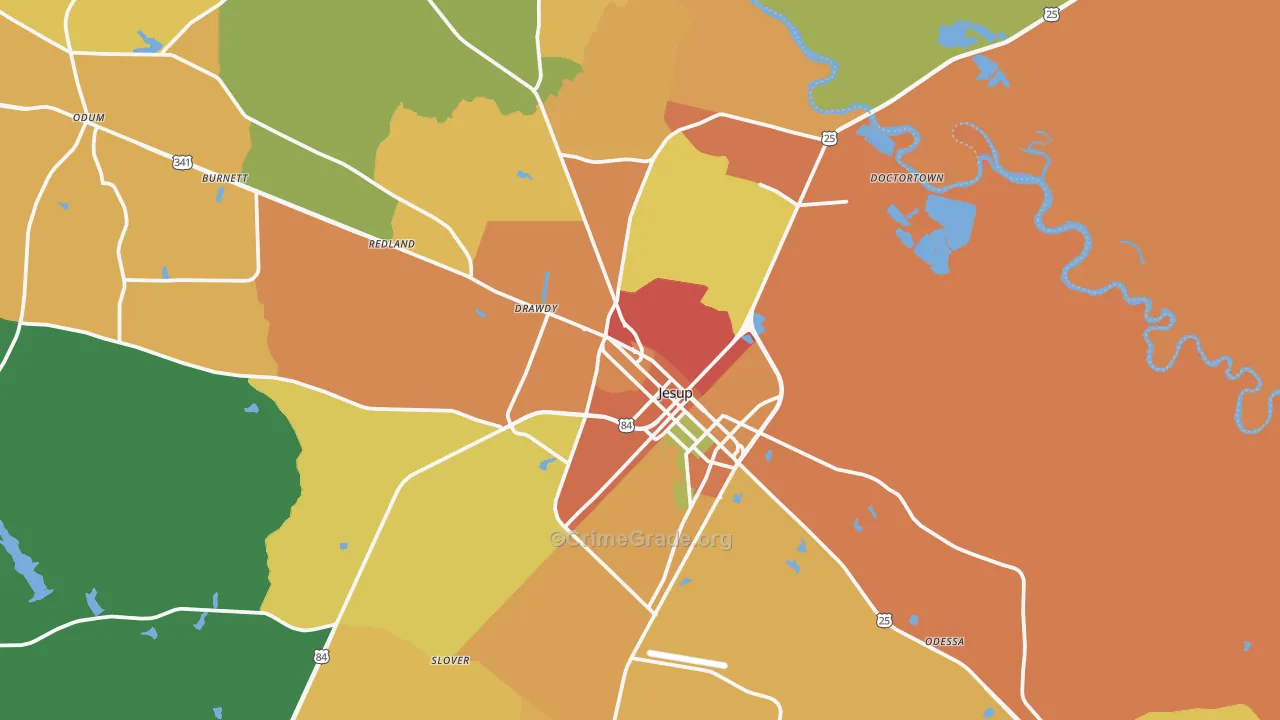 Jesup, GA Map of Burglary Rates