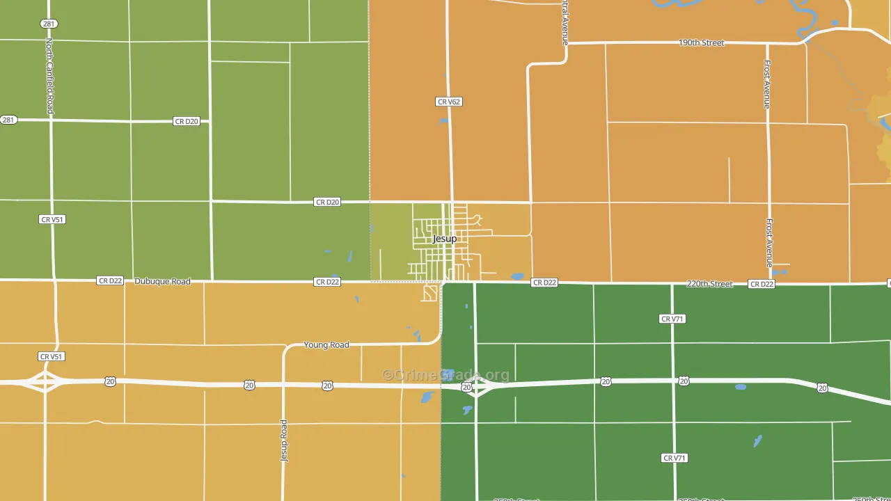 Jesup, IA Map of Burglary Rates