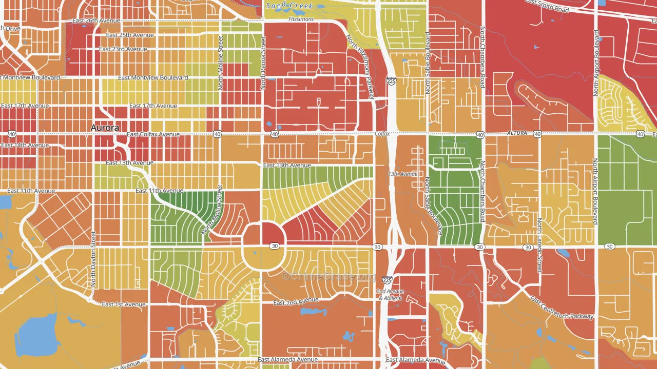 Jewell Heights-Hoffman Heights, Aurora, CO Map of Burglary Rates