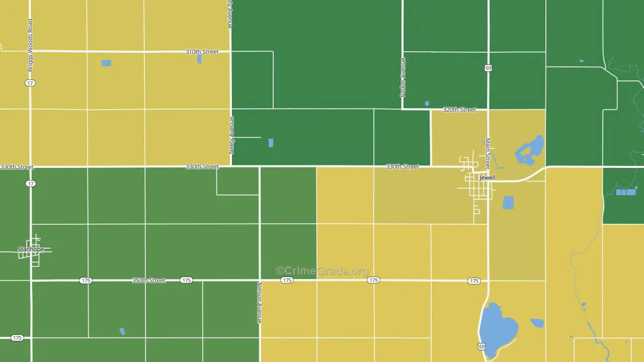 Jewell, IA Map of Burglary Rates