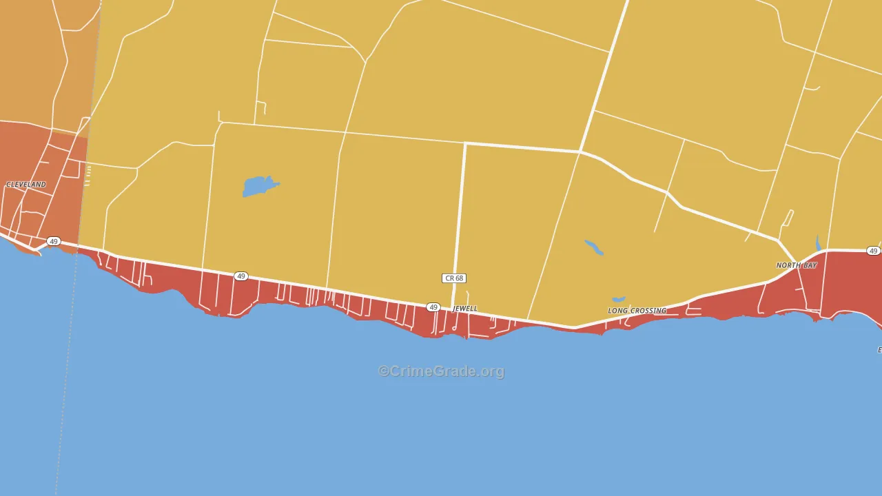 Jewell, NY Map of Burglary Rates