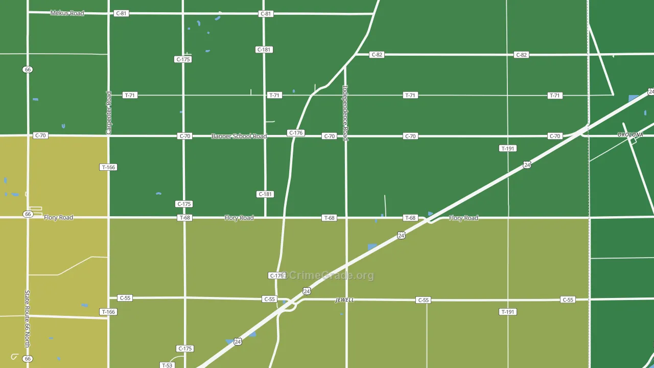 Jewell, OH Map of Burglary Rates