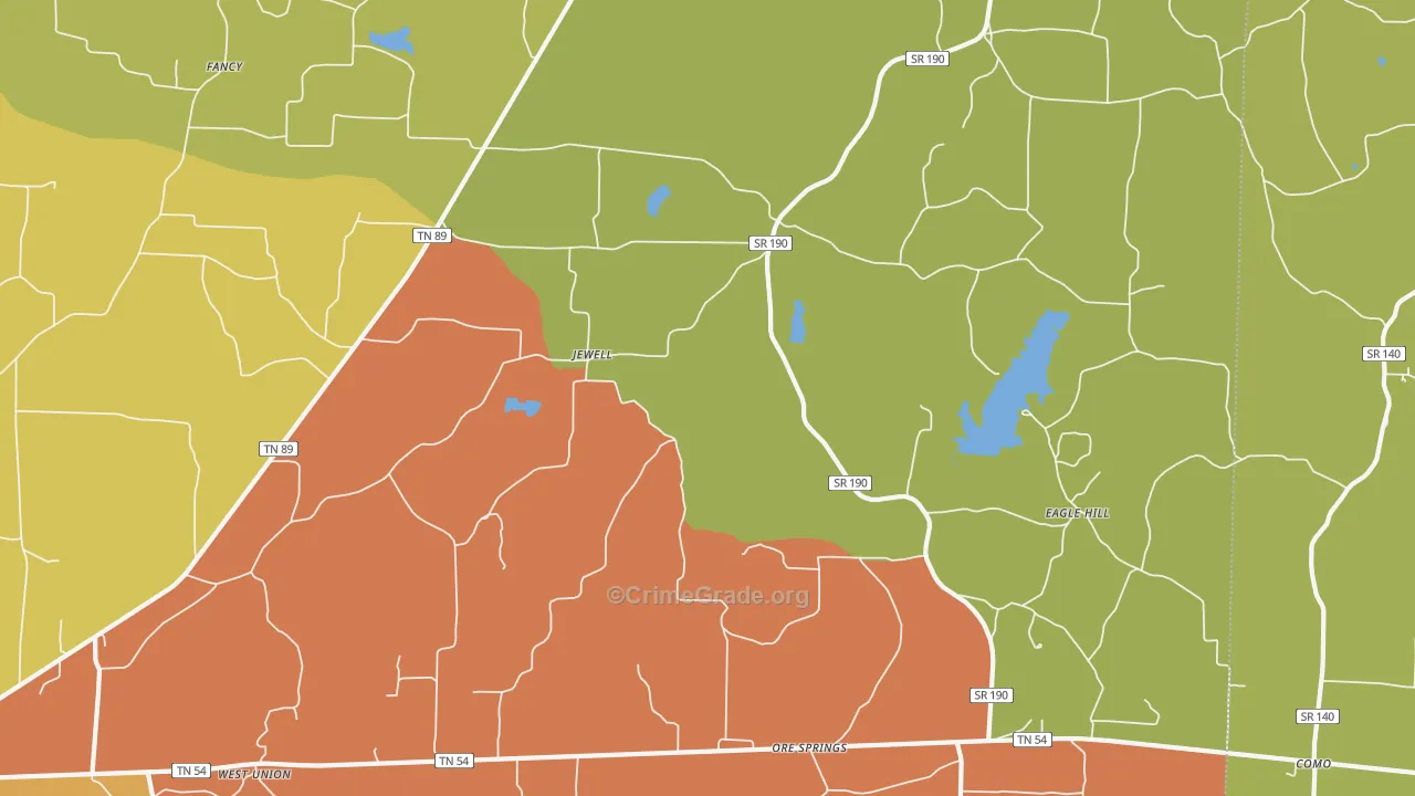 Jewell, TN Map of Burglary Rates