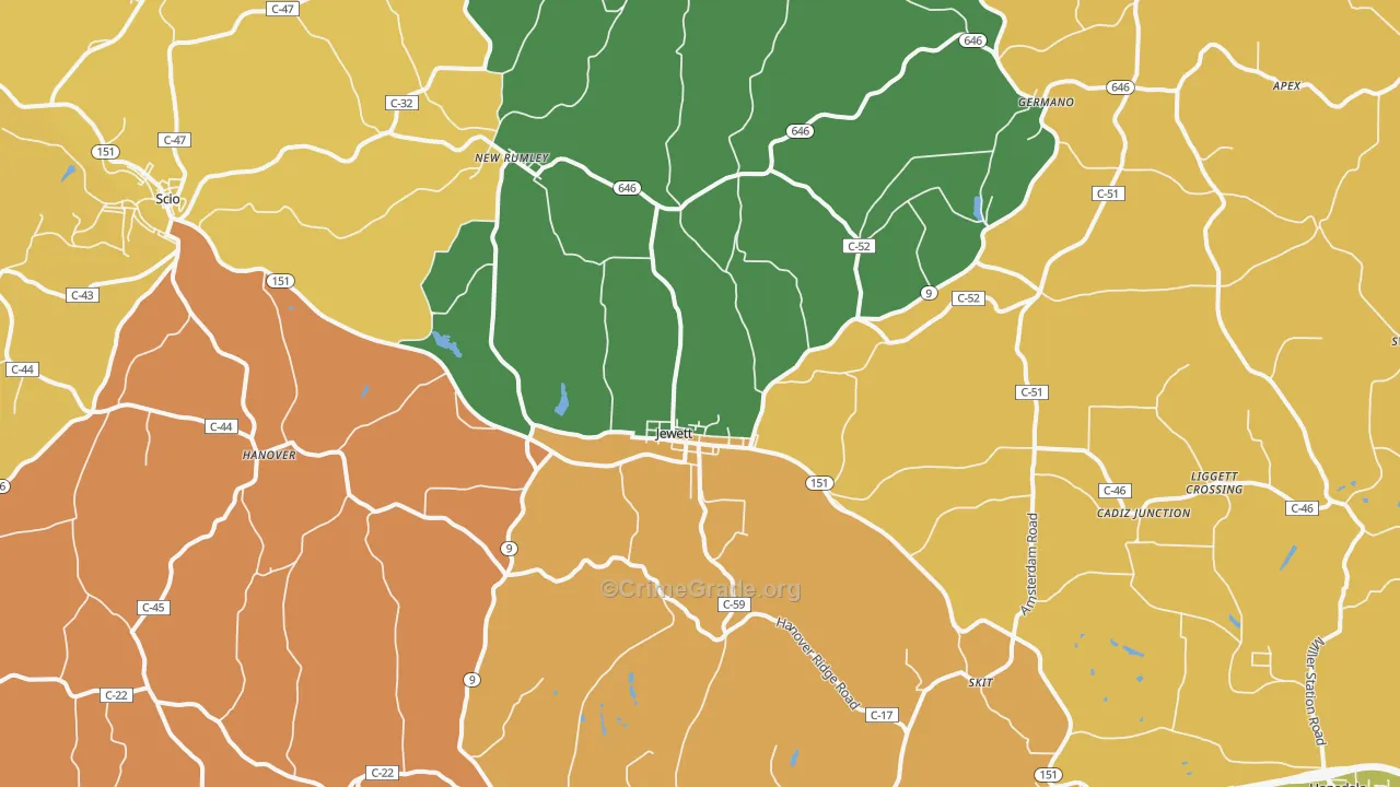 Jewett, OH Map of Burglary Rates
