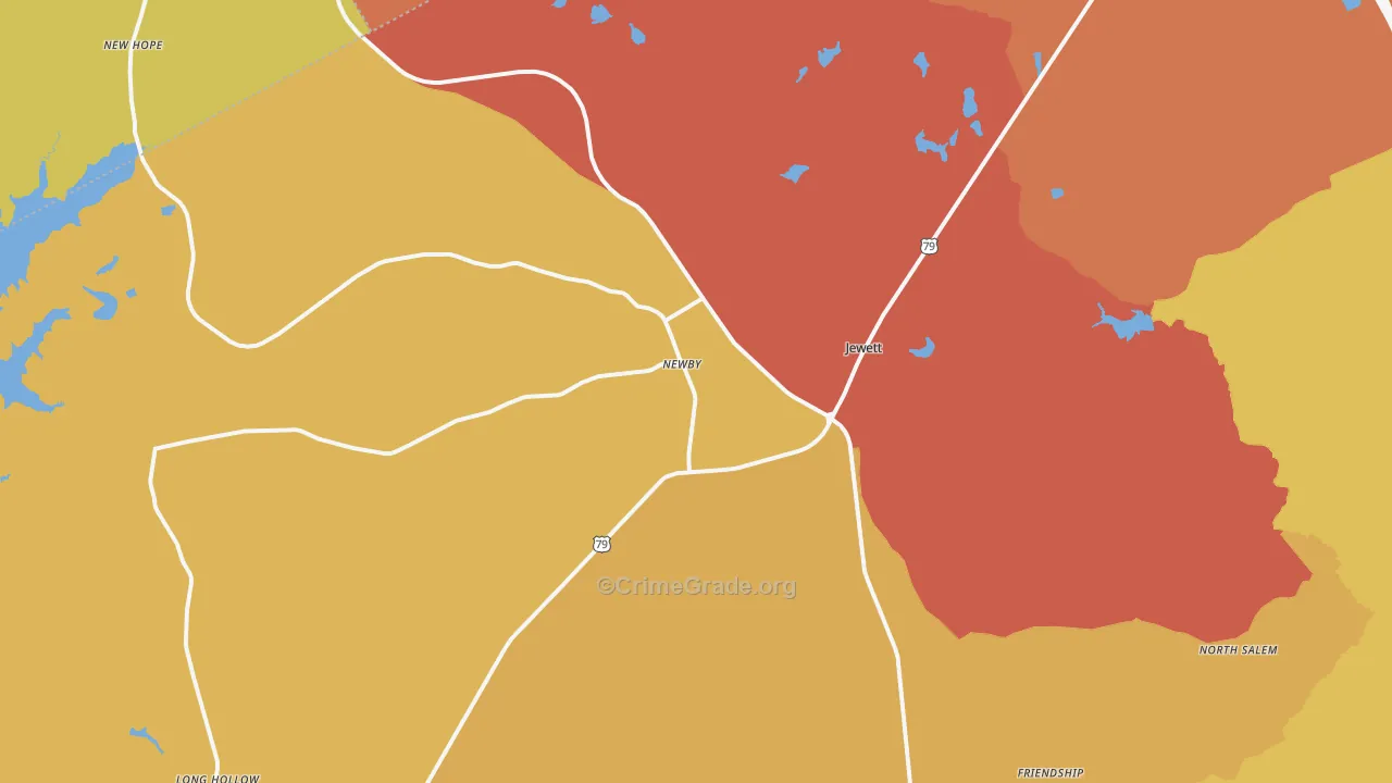 Jewett, TX Map of Burglary Rates