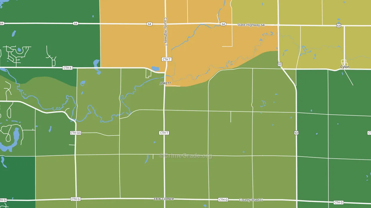 Jewett, WI Map of Burglary Rates