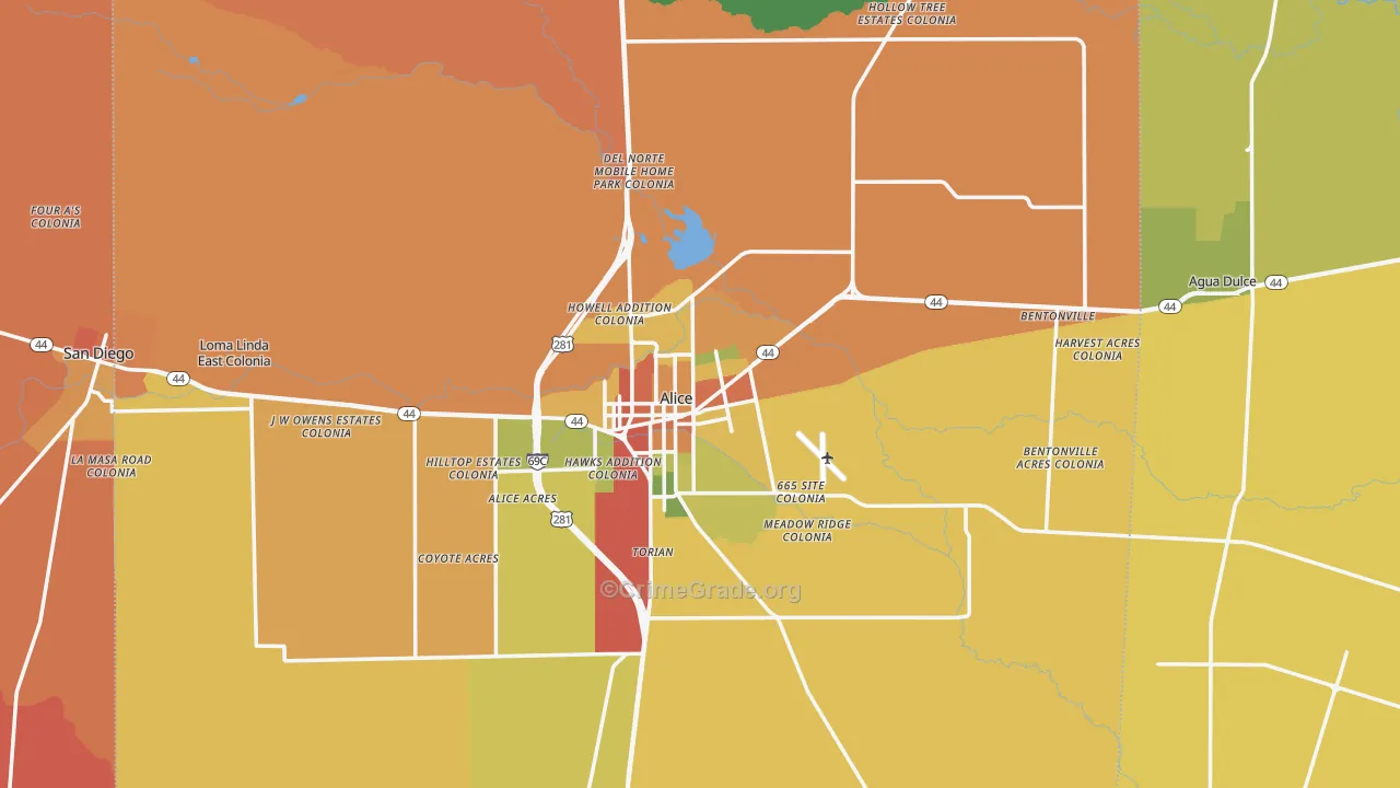 Jim Wells County, TX Map of Burglary Rates