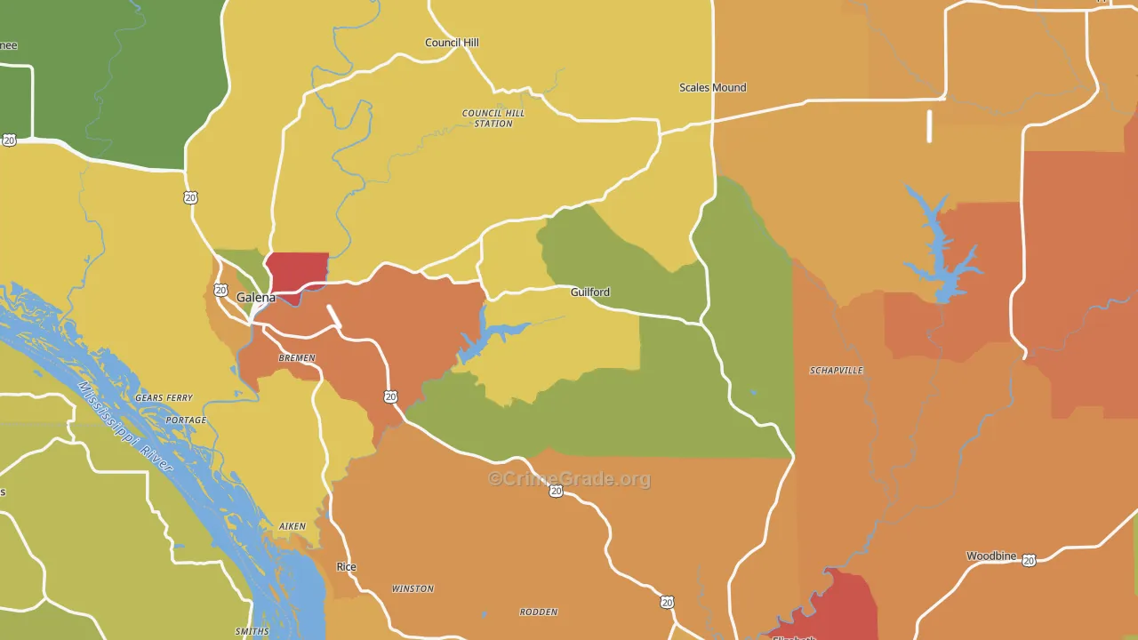 Jo Daviess County, IL Map of Burglary Rates