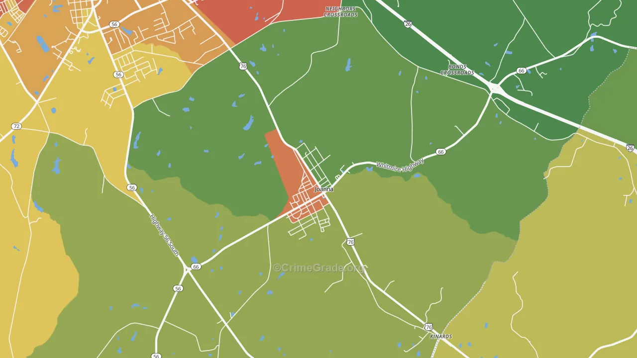 Joanna, SC Map of Burglary Rates