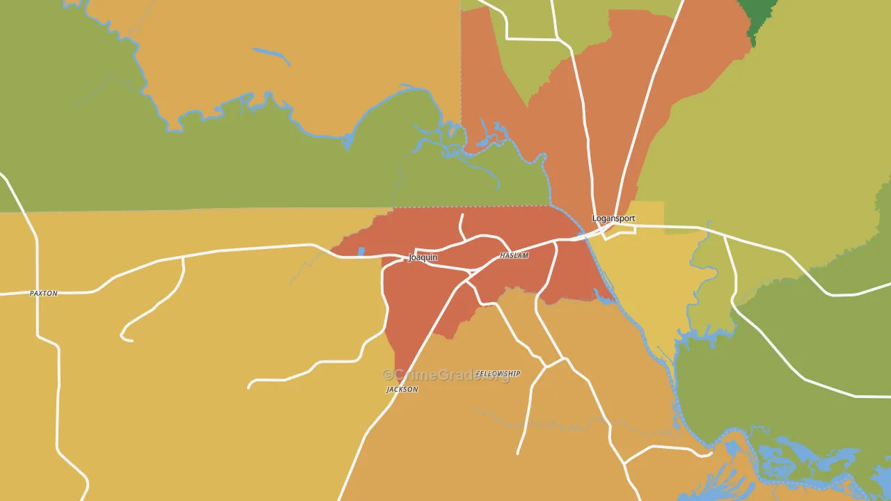 Joaquin, TX Map of Burglary Rates