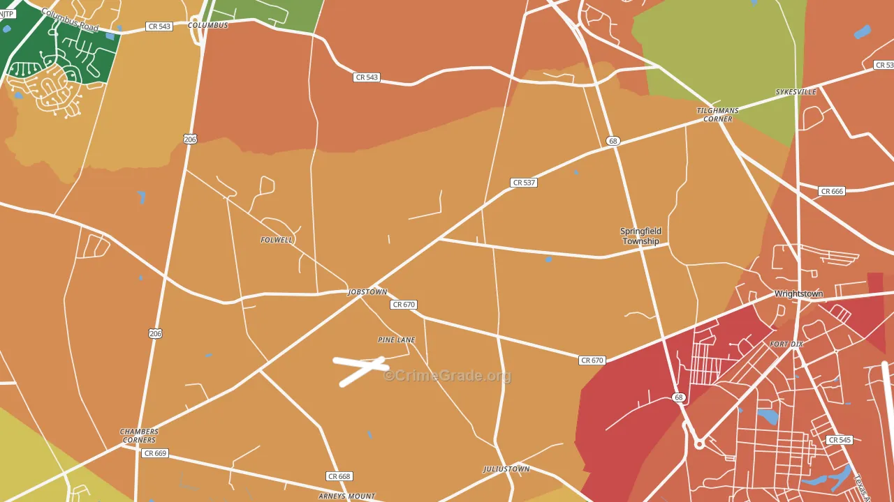 Jobstown, NJ Map of Burglary Rates